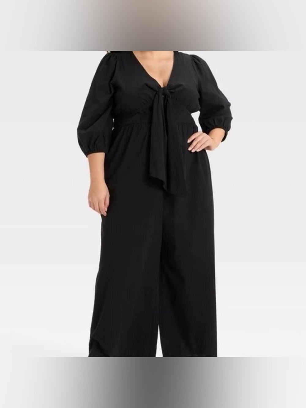 Ava & Viv Black Tie-Front Wide-Leg Jumpsuit